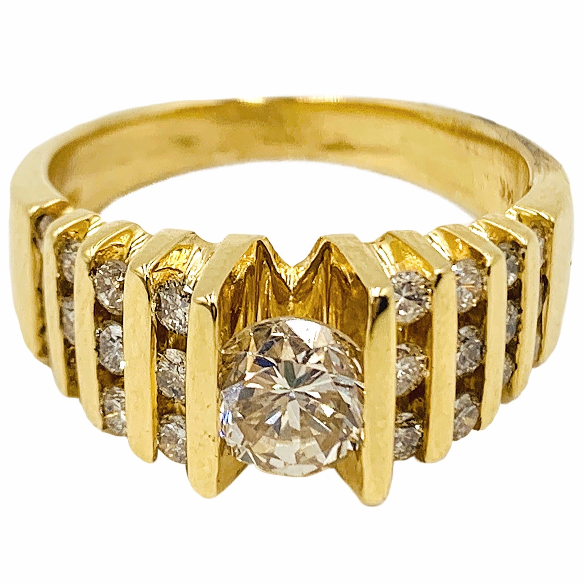 0.75ct center 14k yellow gold diamond ring 1.25ctw Party Gift Retro Inspired