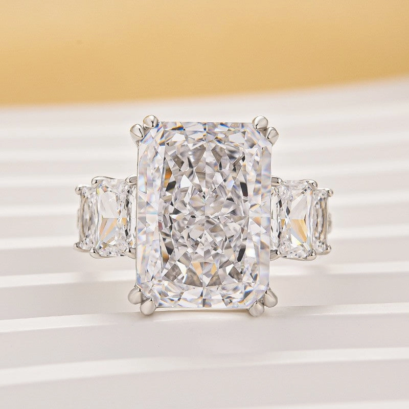 Affordable Sign Future Use 10.0Ct Radiant Cut Three Stone Luxe Engagement Ring In Sterling Silver