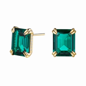 Travel Ready Party Ready 10 Ctw Double Prong Set Emerald Cut Emerald Stud Earrings