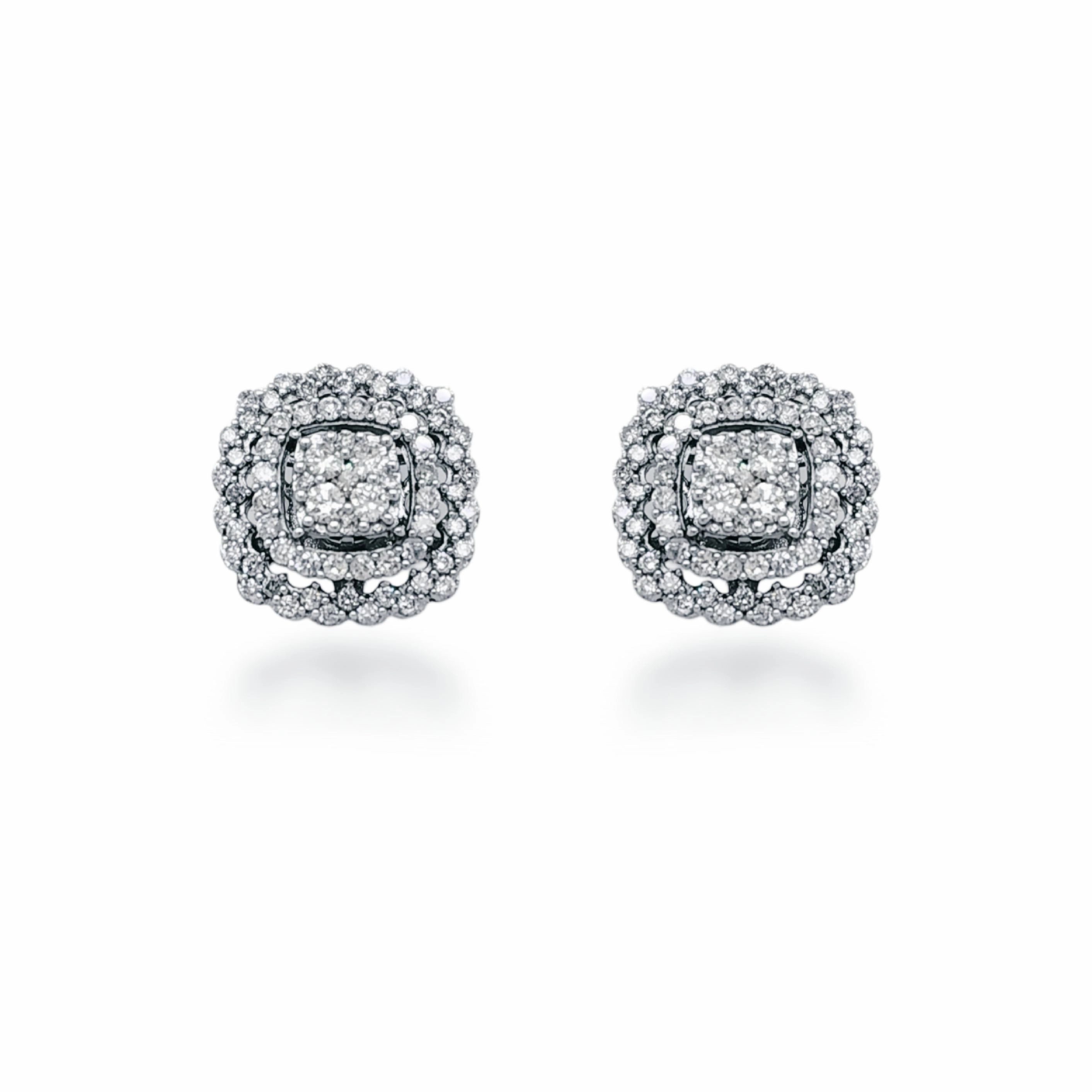 10K Gold And Diamond 3-Tier Cushion Stud Earrings Style Statement