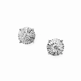 10K Gold And Diamond Round Solitaire 4-Prong Stud Earrings High gloss