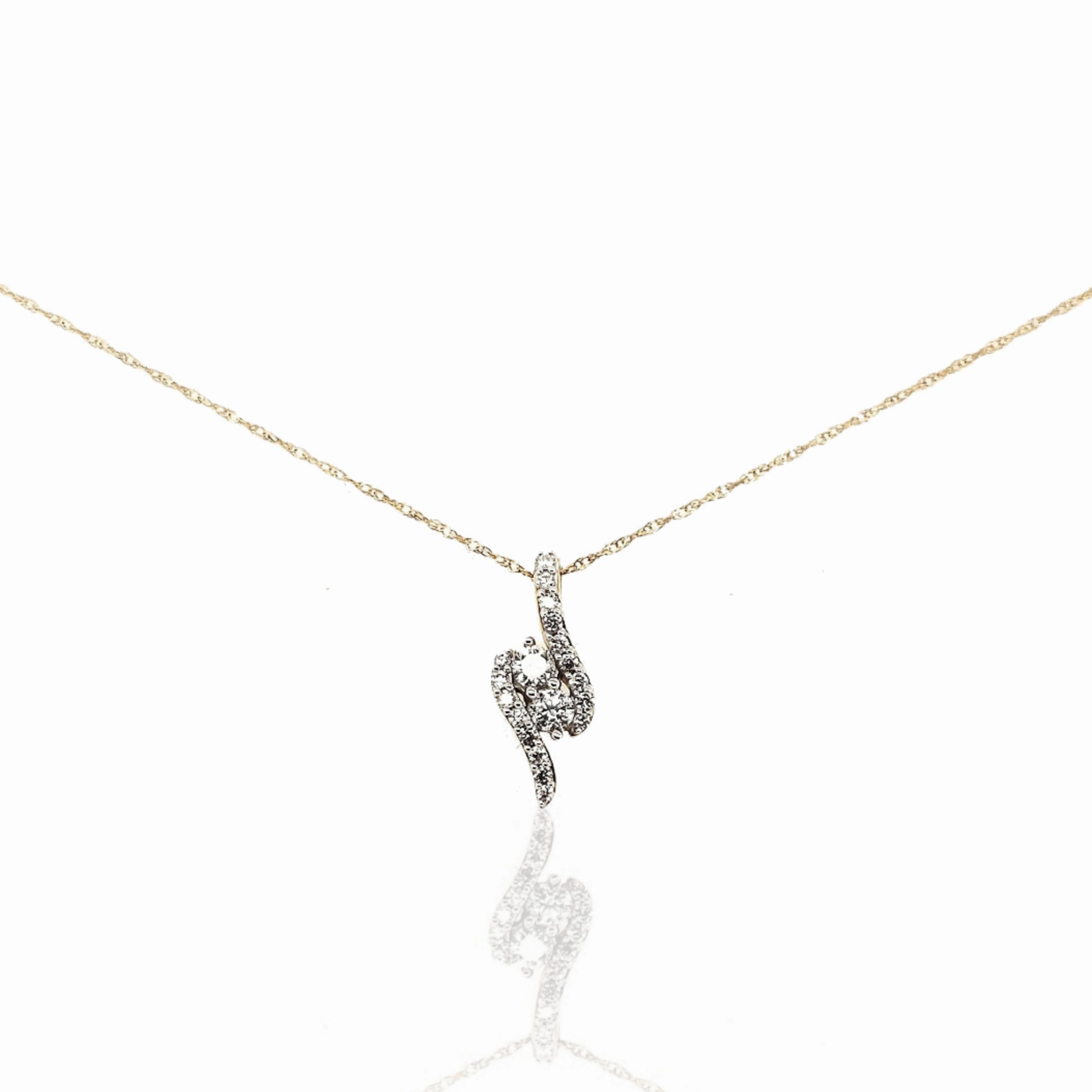 10K Gold And Diamond Swirls Surrounding Two Stones Pendant Necklace Elegant Accent