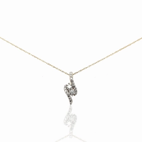 10K Gold And Diamond Swirls Surrounding Two Stones Pendant Necklace Elegant Accent