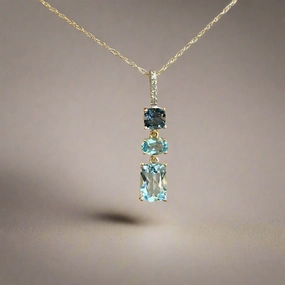10k Gold Diamond and Shades of Topaz Pendant Necklace Elegant Craftwork Handcrafted Accessories