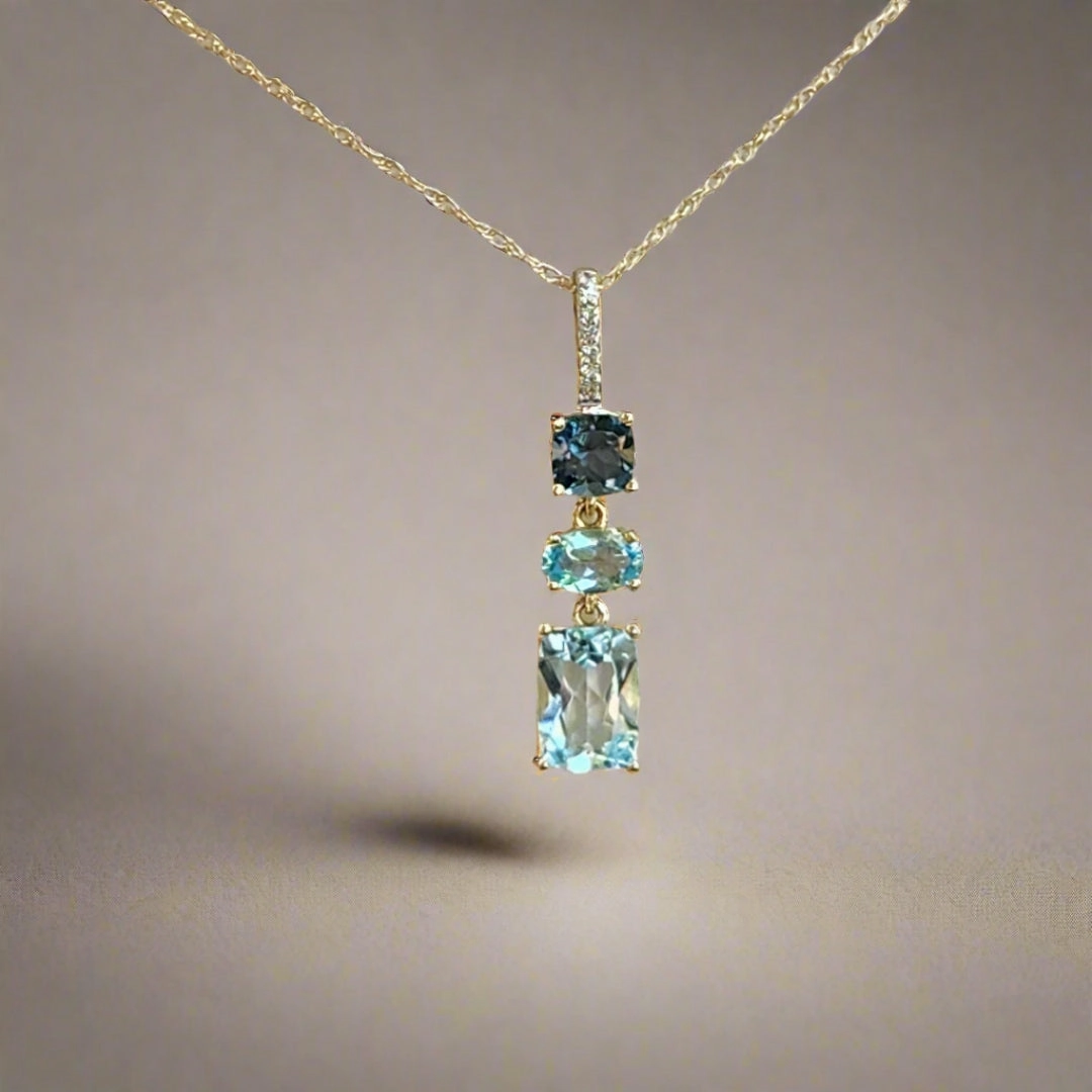 10k Gold Diamond and Shades of Topaz Pendant Necklace Elegant Craftwork Handcrafted Accessories