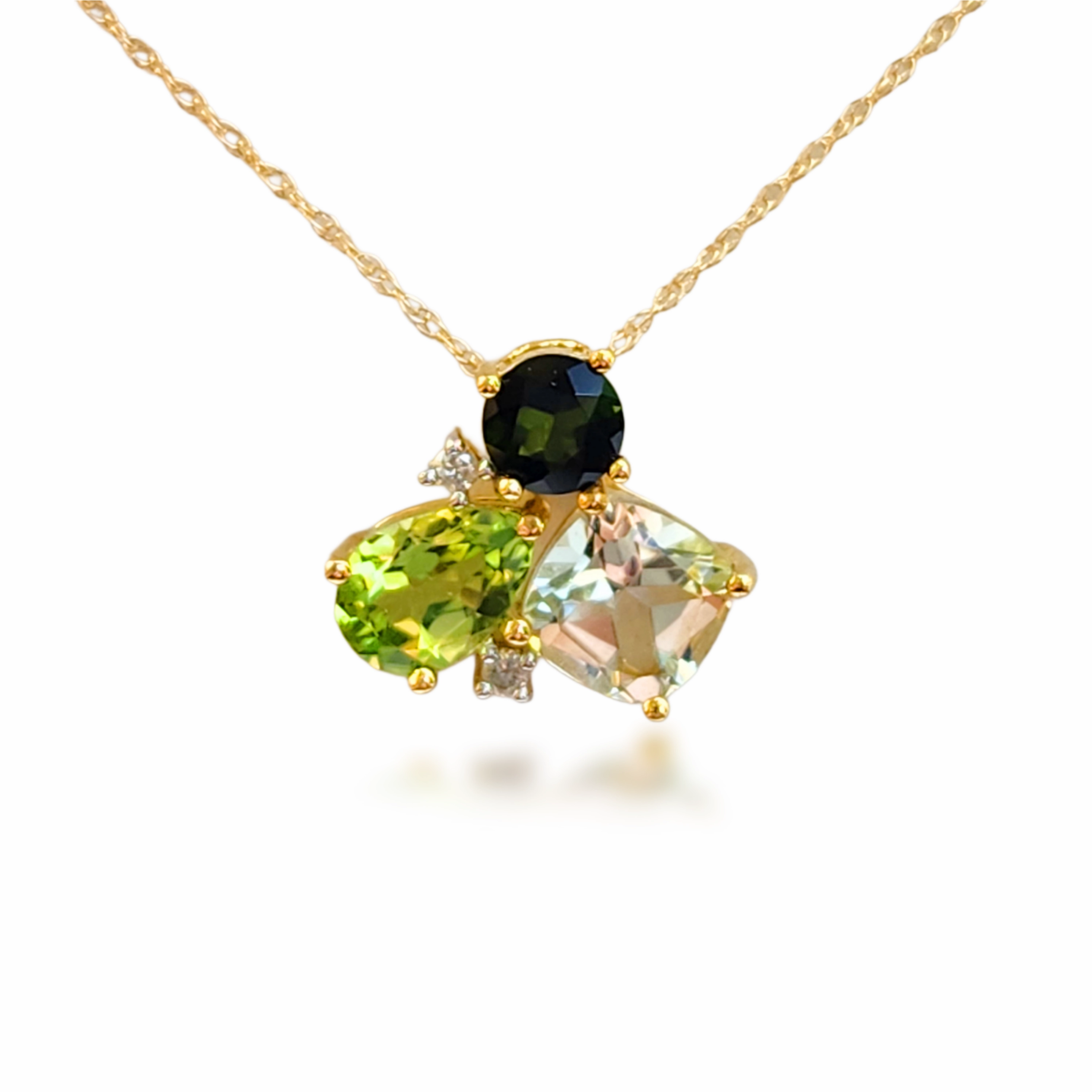 10k Gold Diamond Multicolor Gemstone Pendant Necklace Daily Collection
