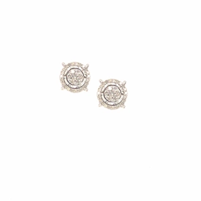 10K Gold Micropave Round Shaped Diamond Stud Earrings Glittering Details