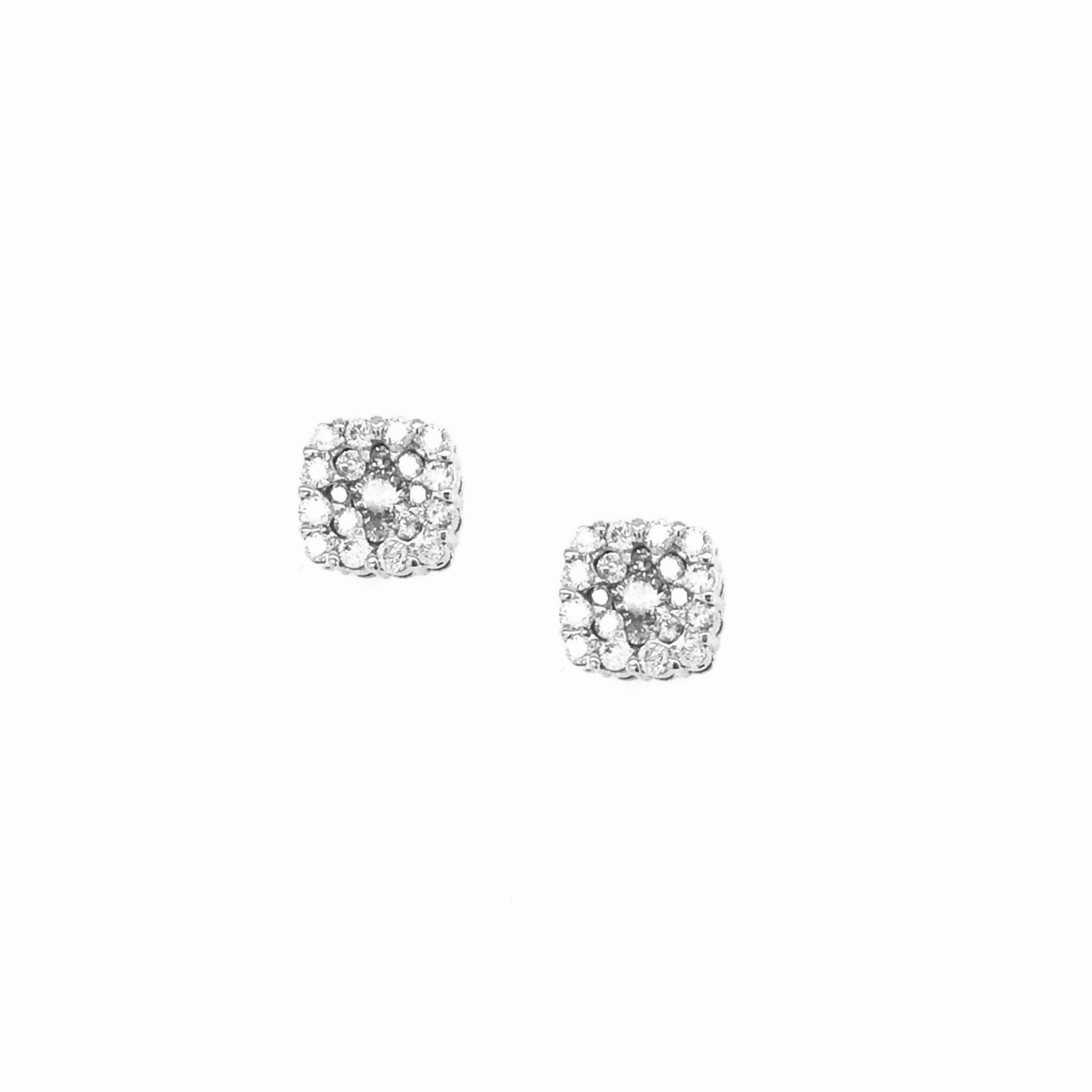 Cool Touch 10K Gold Micropave Square Shaped Diamond Stud Earrings