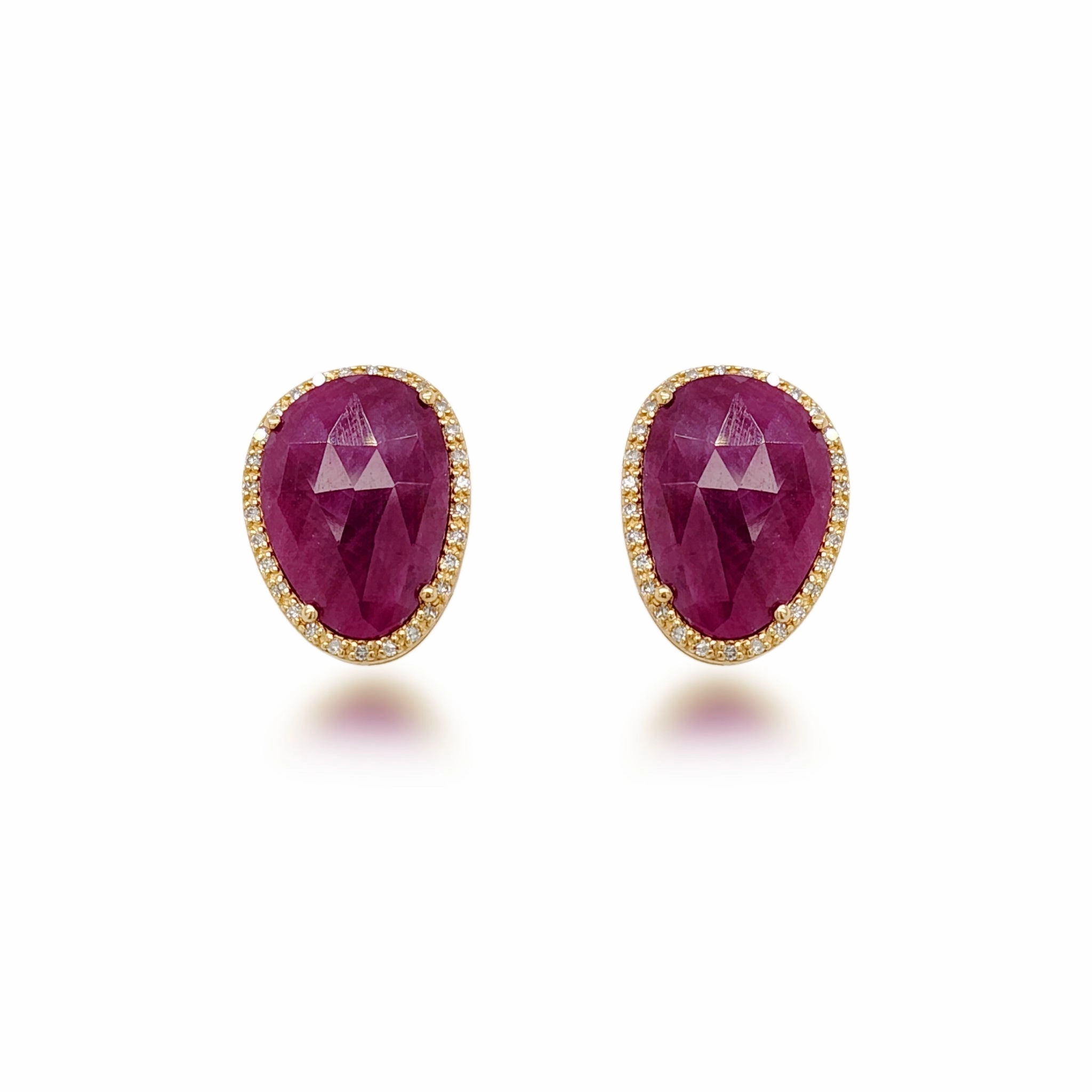 10K Gold Ruby and Diamond Natural Shaped Stud Earring Light Fit
