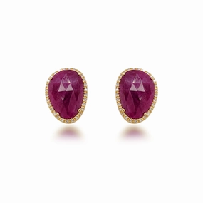 10K Gold Ruby and Diamond Natural Shaped Stud Earring Light Fit