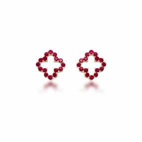 Brilliant Accent 10K Gold Ruby or Sapphire Clover Outline Stud Earrings