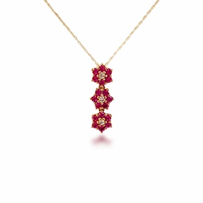 10k Gold Three Diamond and Created Ruby Flower Pendant Necklace Effortless Chic fashion charm