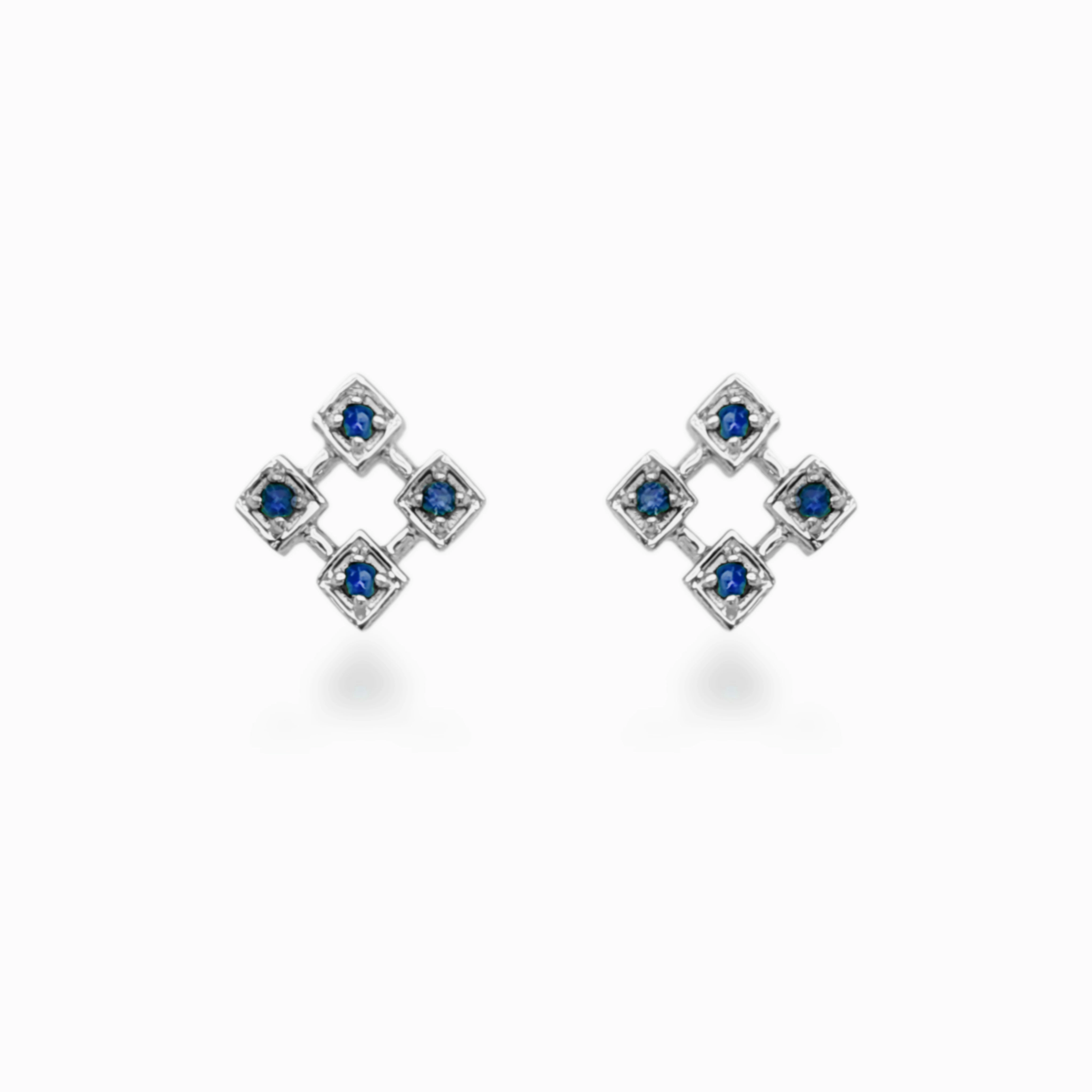 Lively Spark Shining Design 10K Ruby, Sapphire, or Emerald Diamond Shaped Stud Earrings