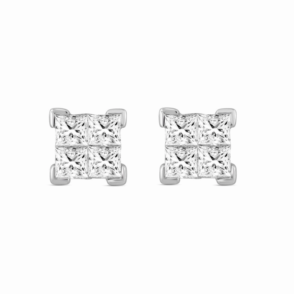 10K WHITE GOLD 1.00CT PRINCESS DIAMOND LADIES EARRINGS Modern Piece Stylish pieces