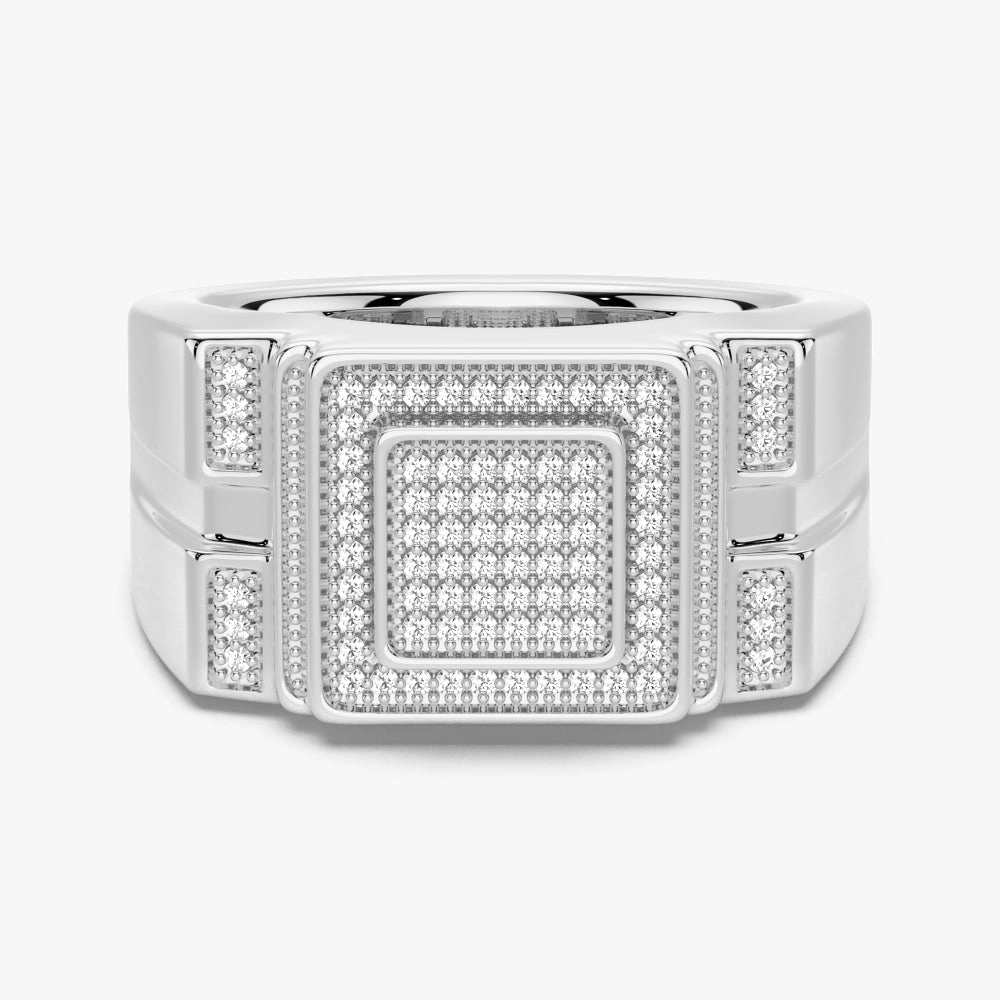 Bold Glint Personal Decoration 12mm Moissanite Micro Pave Square Stepped Men's Wedding Ring