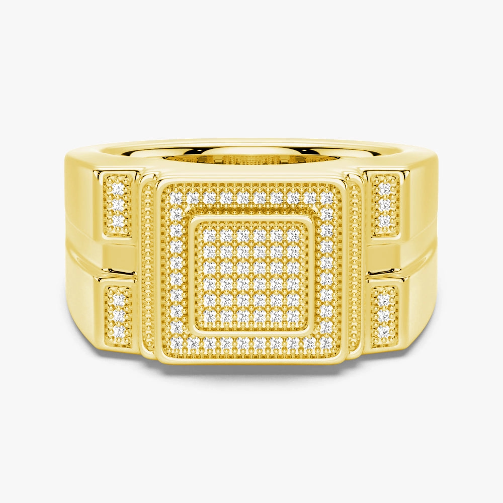 Casual Structure 12mm Moissanite Micro Pave Square Stepped Men's Wedding Ring