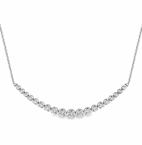 14K 19 Stone Lab Grown Diamond Graduated Tennis Bar Necklace Brilliant Finish Delicate Edge