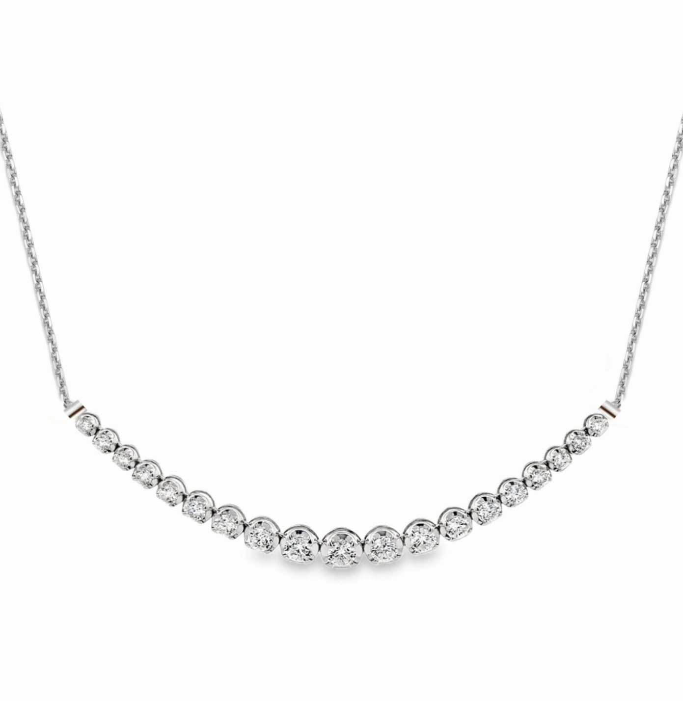 14K 19 Stone Lab Grown Diamond Graduated Tennis Bar Necklace Brilliant Finish Delicate Edge