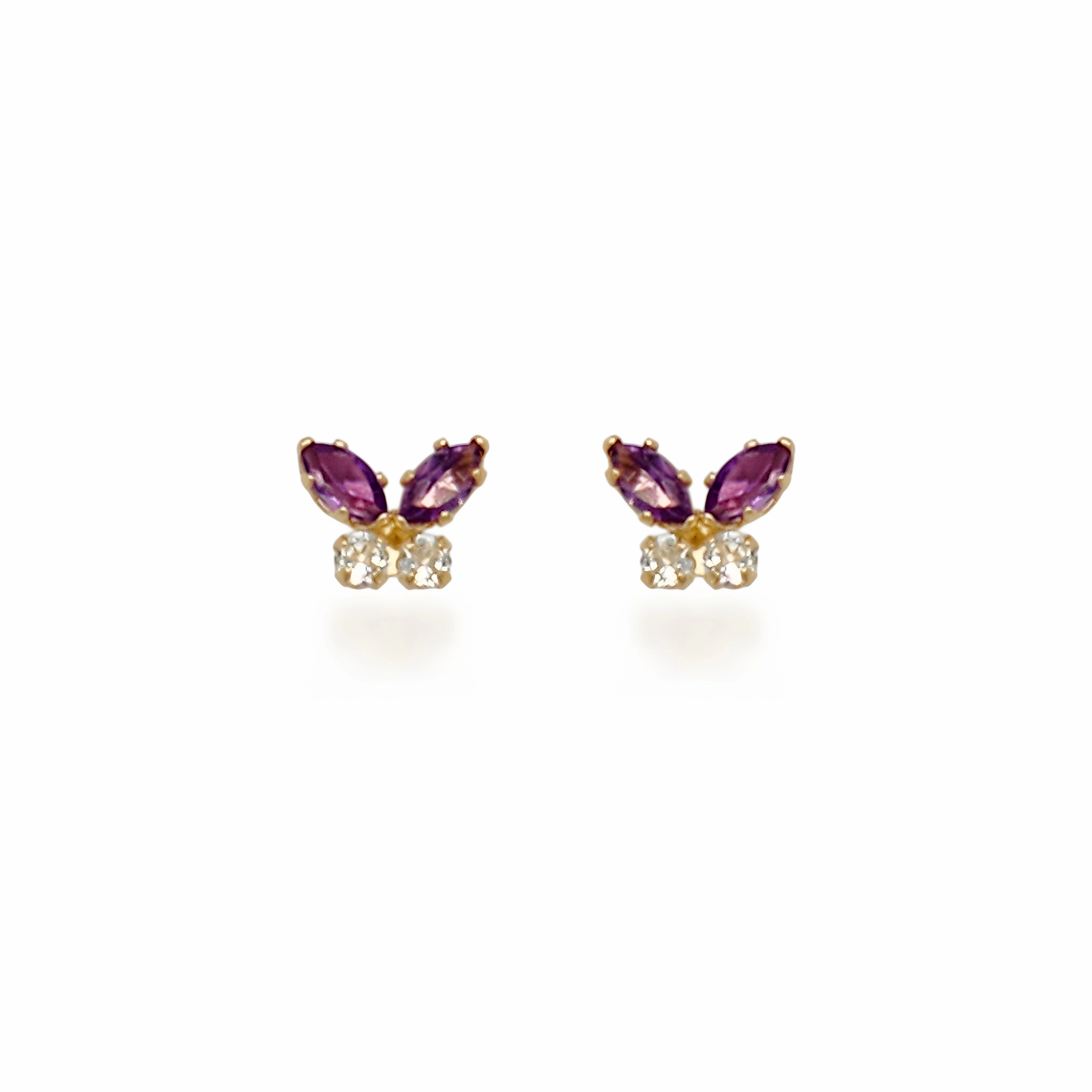 14K Gold Amethyst and White Topaz Butterfly Stud Earrings Trendy Piece Timeless Style