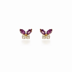 14K Gold Amethyst and White Topaz Butterfly Stud Earrings Trendy Piece Timeless Style