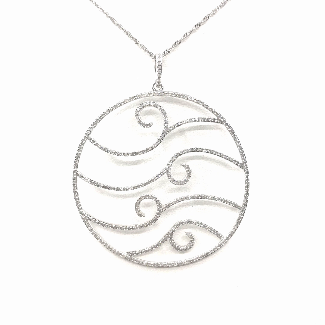 Gleaming Finish Creative Touch 14K Gold and Diamond Circle Pendant Necklace