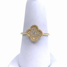 Essential Pair Radiant Gems 14K Gold and Micropave Diamond Clover Ring