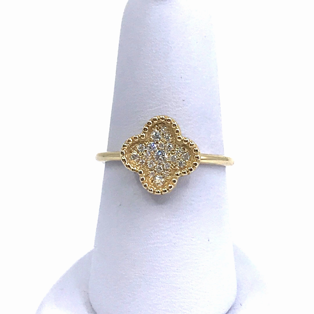 Essential Pair Radiant Gems 14K Gold and Micropave Diamond Clover Ring