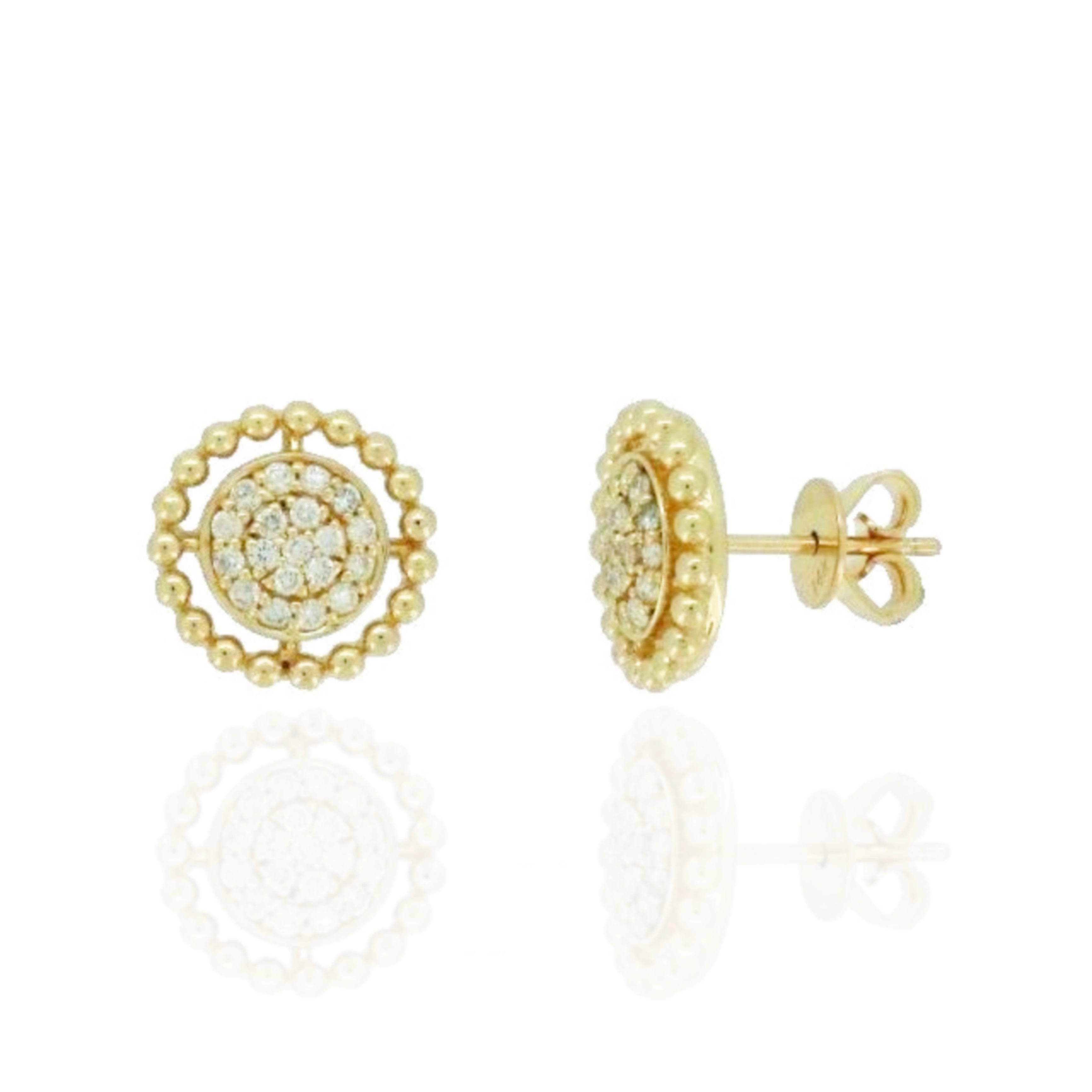 14K Gold Circle With Micropave Diamonds Stud Earrings Bright Pop