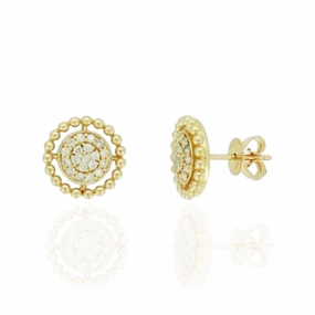 14K Gold Circle With Micropave Diamonds Stud Earrings Bright Pop