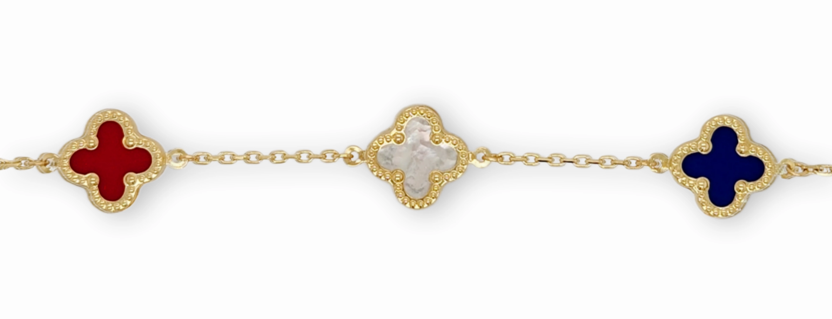 Luxurious Shine Romantic Mood 14k Gold Colored With Beaded Border Clover Bracelet