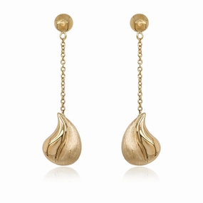 Unique Vibe 14K Gold Dangling Brushed and Shiny Teardrop Earrings
