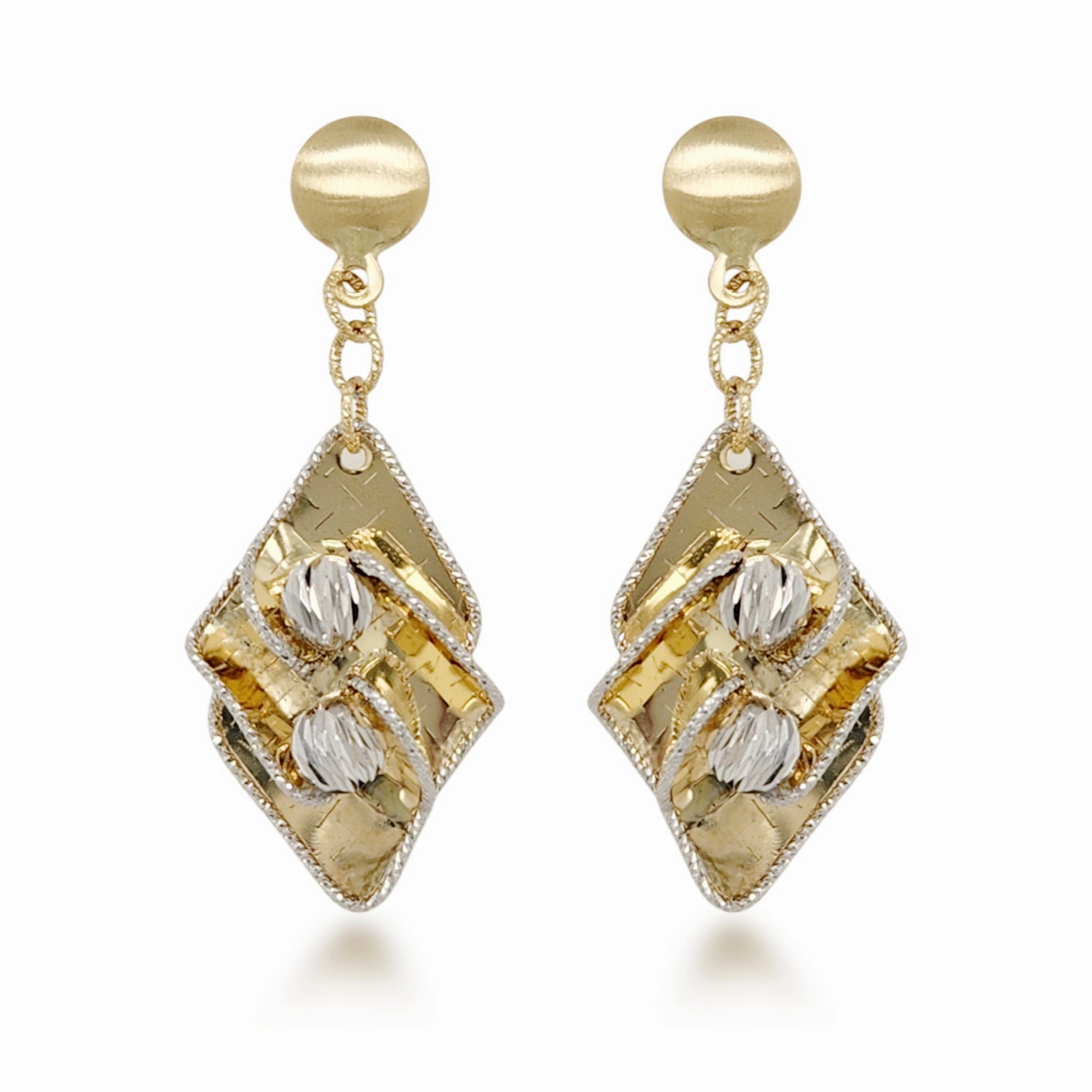14K Gold Dangling Diamond Cut Diamond Shape Earrings Lively Spirit