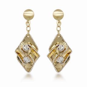 14K Gold Dangling Diamond Cut Diamond Shape Earrings Lively Spirit