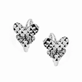 Sparkle Finish 14K Gold Diamond Cut Heart CZ Huggie Earrings