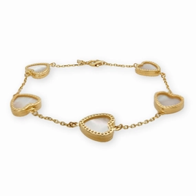 14k Gold Mother of Pearl Hearts With Beaded Border Bracelet Lifestyle Fit Seasonal Sparkle