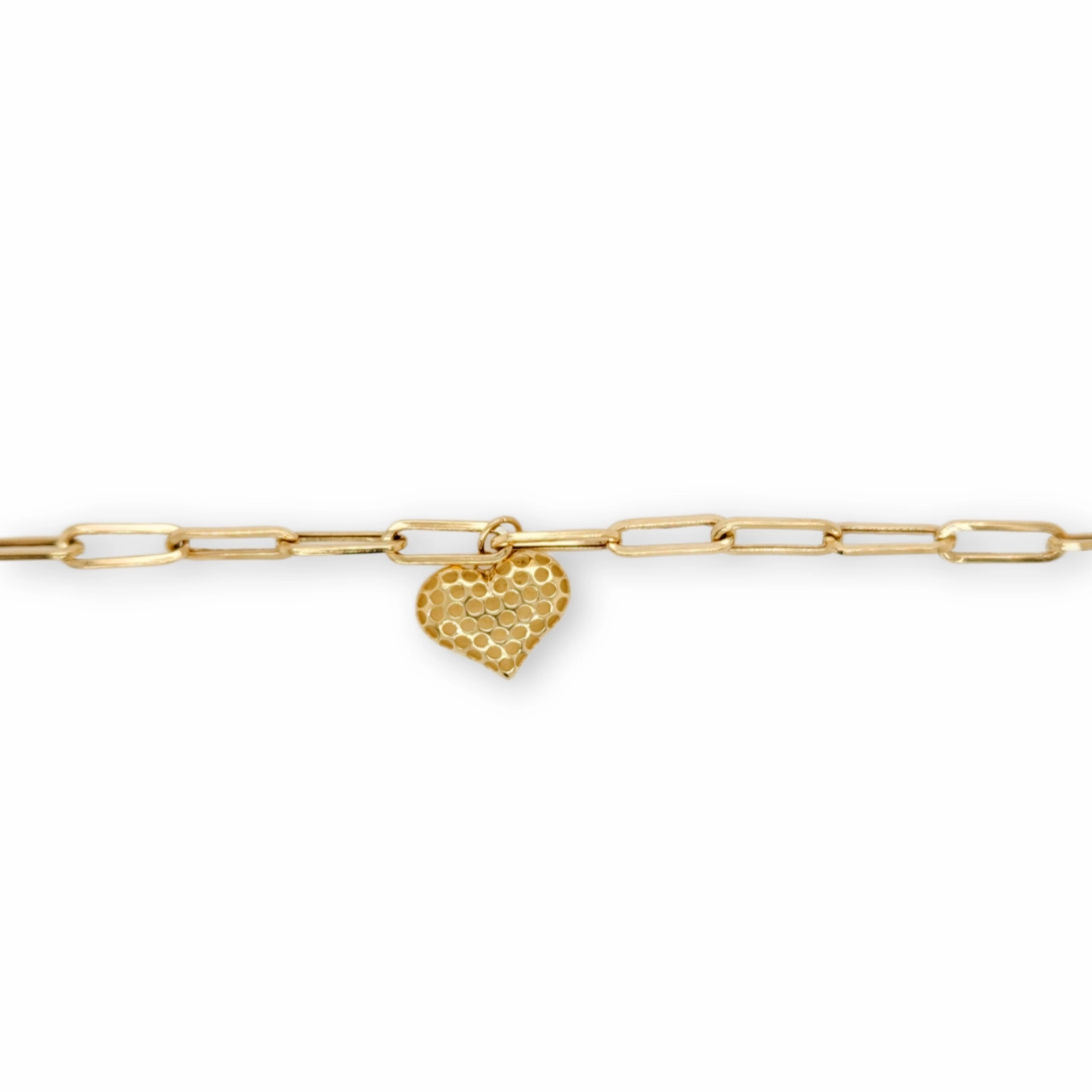 14k Gold Paperclip Bracelet With Center Hanging Heart Fresh Mood