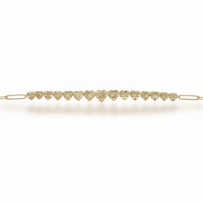 14K Gold Paperclip With Center Diamond Hearts Bracelet Trendy Texture