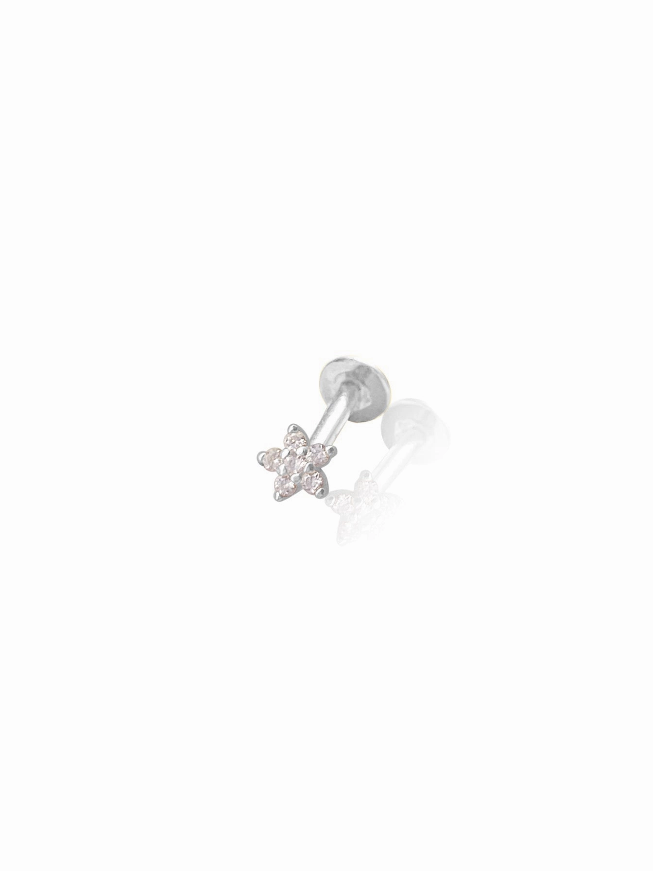 14K Gold Push Flat Back Mini Diamond Flower Earring Futuristic Jewelry Lustrous Accent