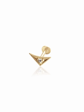 14K Gold Push Flat Back Mini Diamond Triangle Earring Lightweight Embellishment