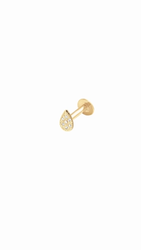 14K Gold Push Flat Back Pear shape Diamond Earring Minimalist Option Brilliant Accessory