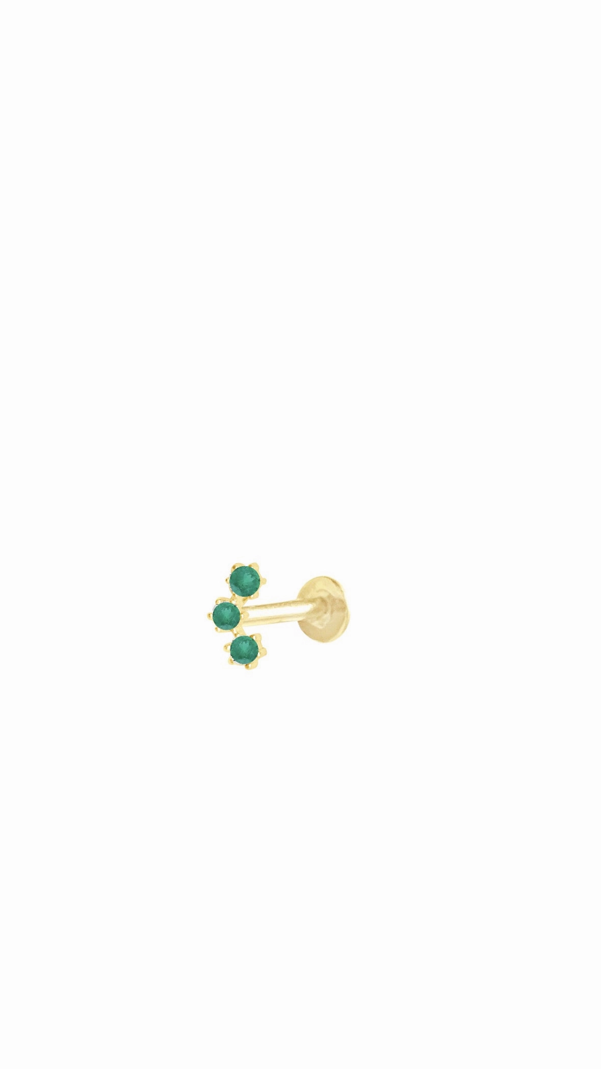 14K Gold Push Flat Back Three Emerald Earring Corporate Piece Iridescent Accessory