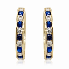 Fresh Mood 14k Gold Round Sapphire and Clear CZ Hoop Earrings