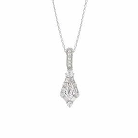 14K WHITE GOLD 1.00CT ROUND/BAGUETTE/KITE DIAMOND LADIES PENDANT WITH CHAIN Lustrous Craft
