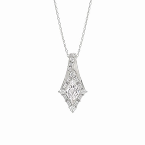 Chic Flash 14K WHITE GOLD 1.00CT ROUND/BAGUETTE/KITE STEP CUT DIAMOND LADIES PENDANT