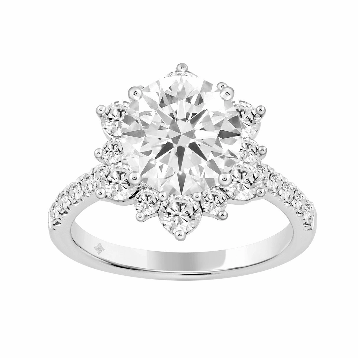 Luminous Look Formal Detail 14K WHITE GOLD 1.00CT ROUND DIAMOND LADIES RING (CENTER STONE ROUND DIAMOND 2CT)