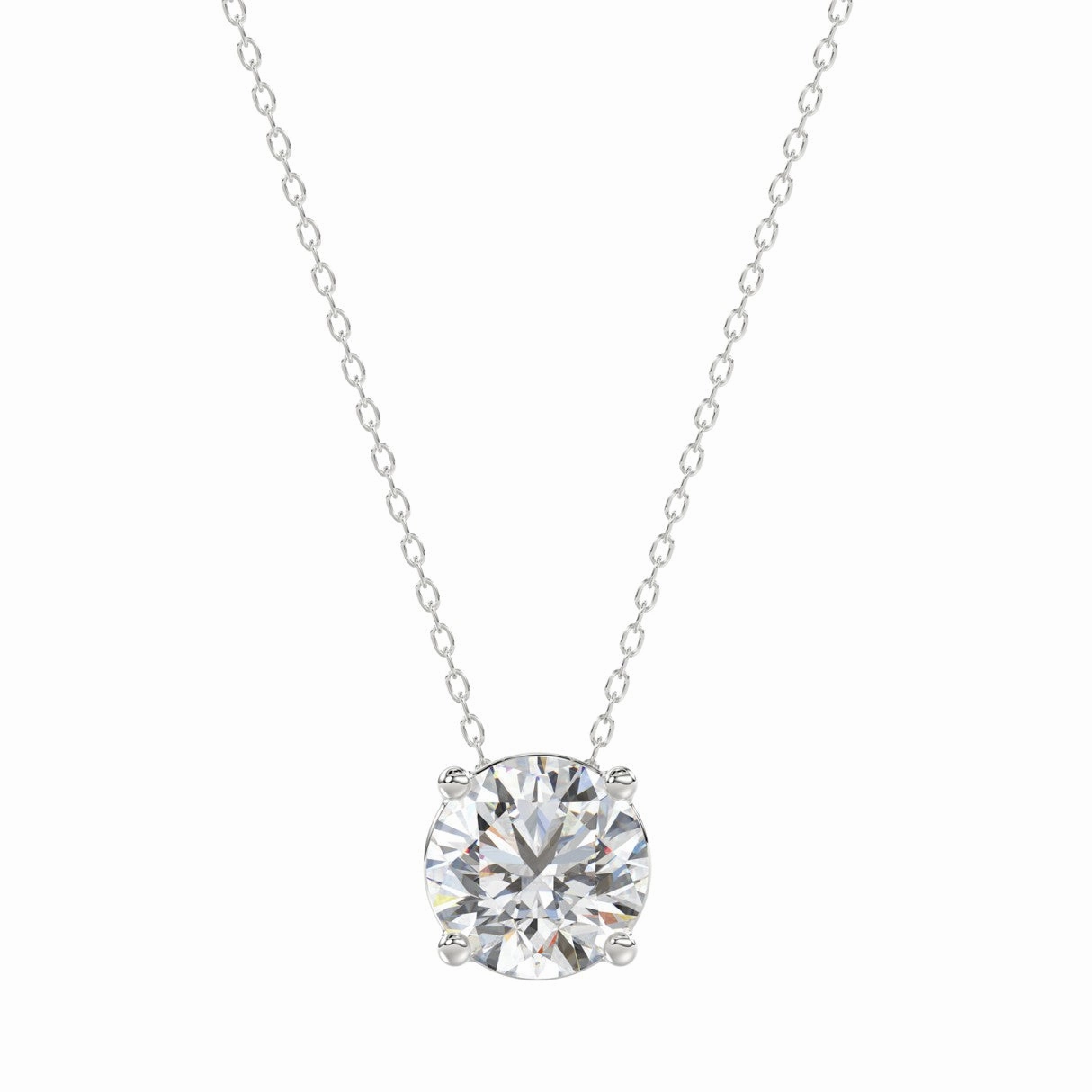 14K WHITE GOLD 1.00CT ROUND DIAMOND LADIES SOLITAIRE PENDANT WITH UNDER-PASS CHAIN (CENTER STONE ROUND DIAMOND 1CT) Light Play
