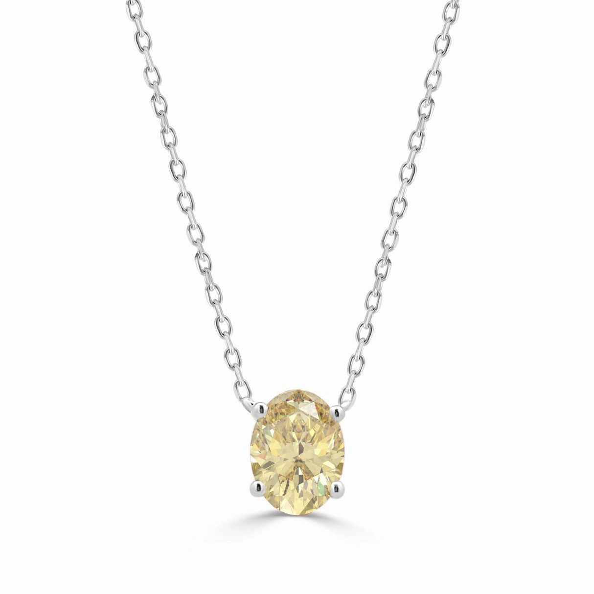 Impeccable Form Elegant Pairing 14K WHITE GOLD 1.00CT YELLOW OVAL DIAMOND LADIES PENDANT