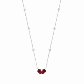 Polished Details Polished Edge 14K WHITE GOLD 2.00CT ROUND/PEAR DIAMOND LADIES NECKLACE (RUBY DIAMOND 2 STONE)