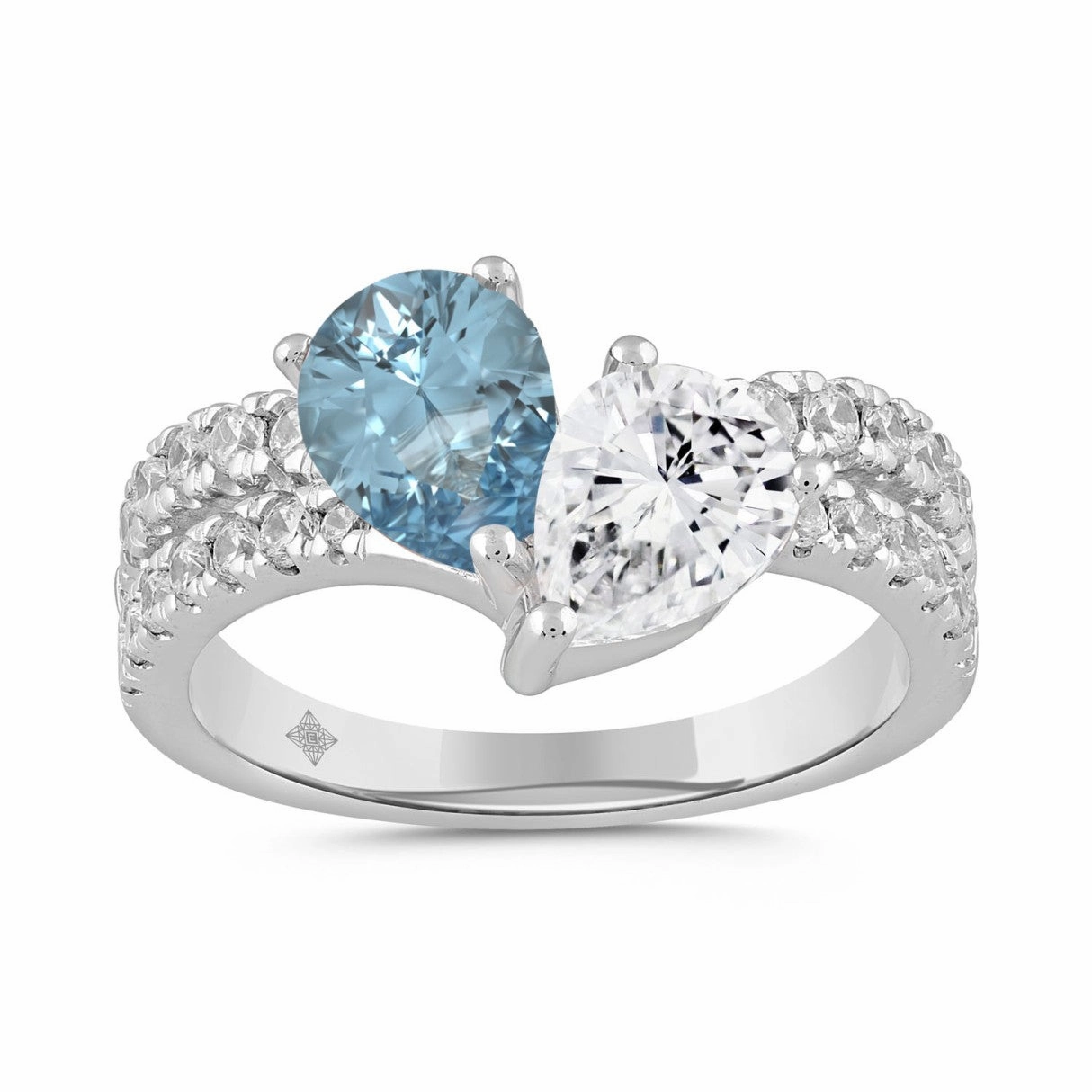 Soft Glow 14K WHITE GOLD 2.00CT ROUND/PEAR DIAMOND LADIES RING (CENTER STONE BLUE PEAR DIAMOND 3/4CT)