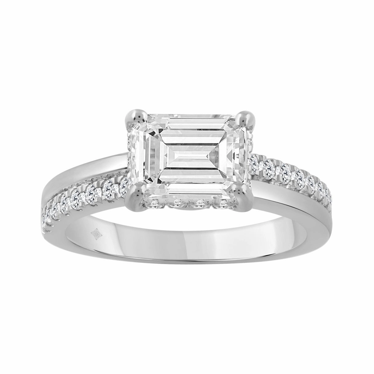 14K WHITE GOLD 2 1/3CT ROUND/EMERALD DIAMOND LADIES RING (CENTER STONE EMERALD DIAMOND 2.00CT) Glossy Accent Bold Appeal
